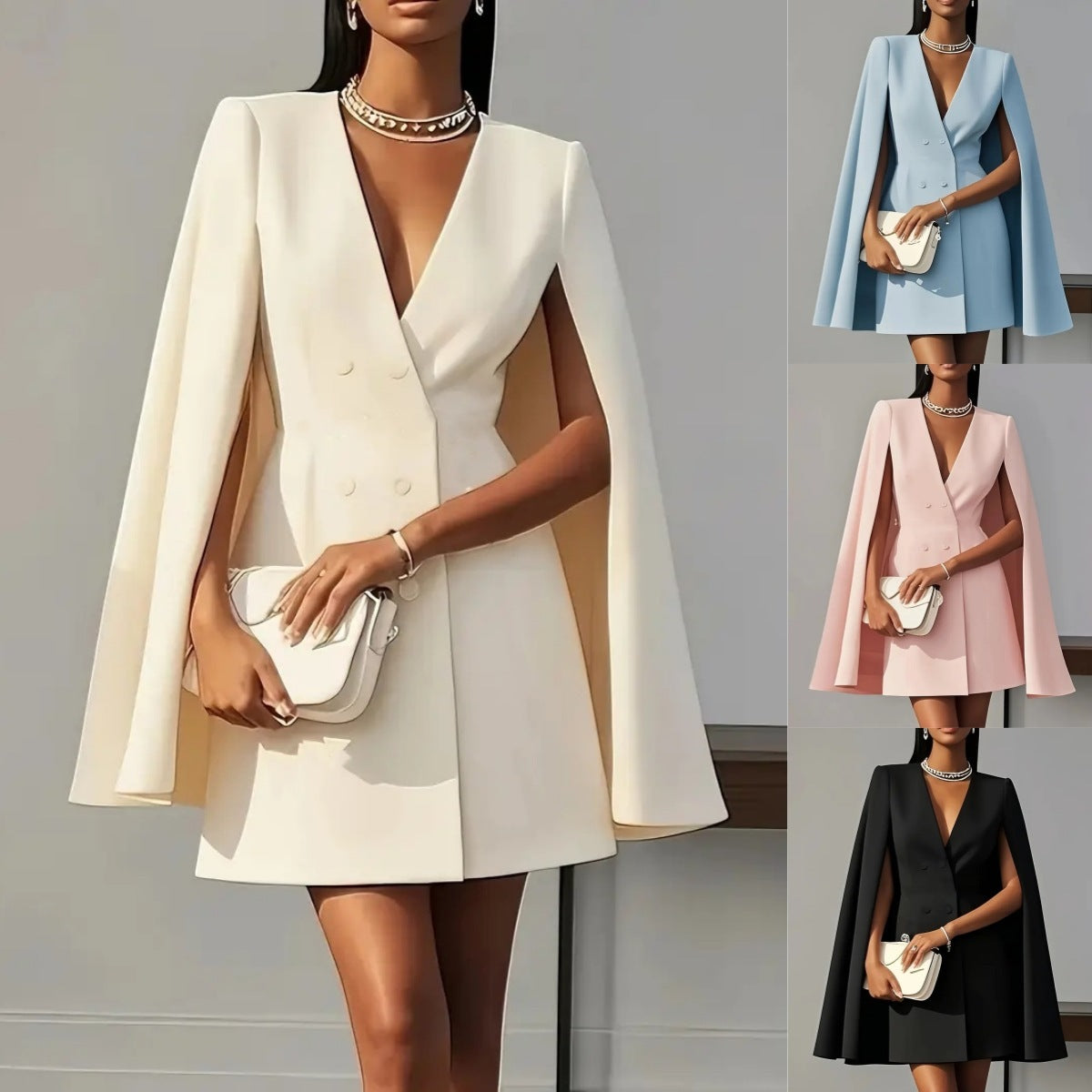 Double Breasted Shawl Cape Suit Dress