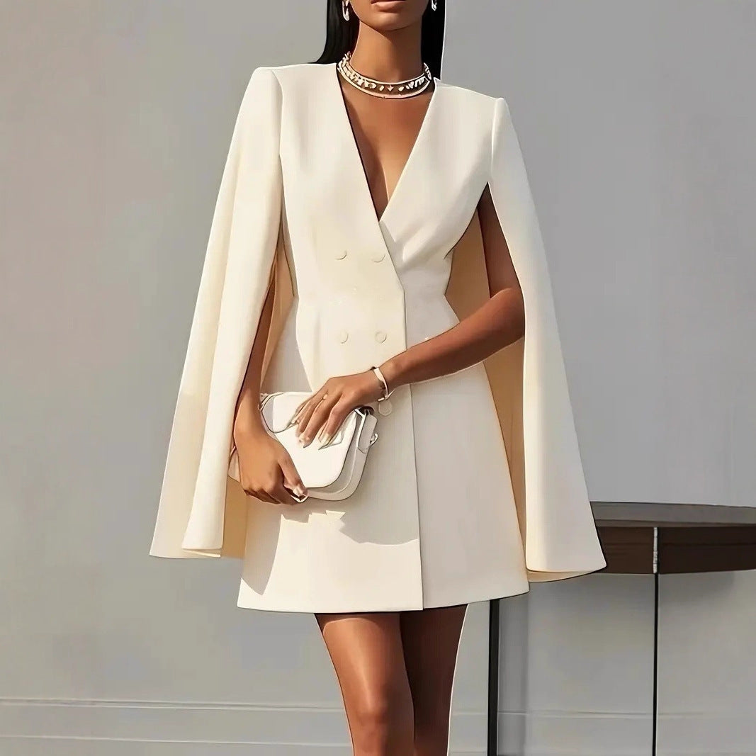 Double Breasted Shawl Cape Suit Dress