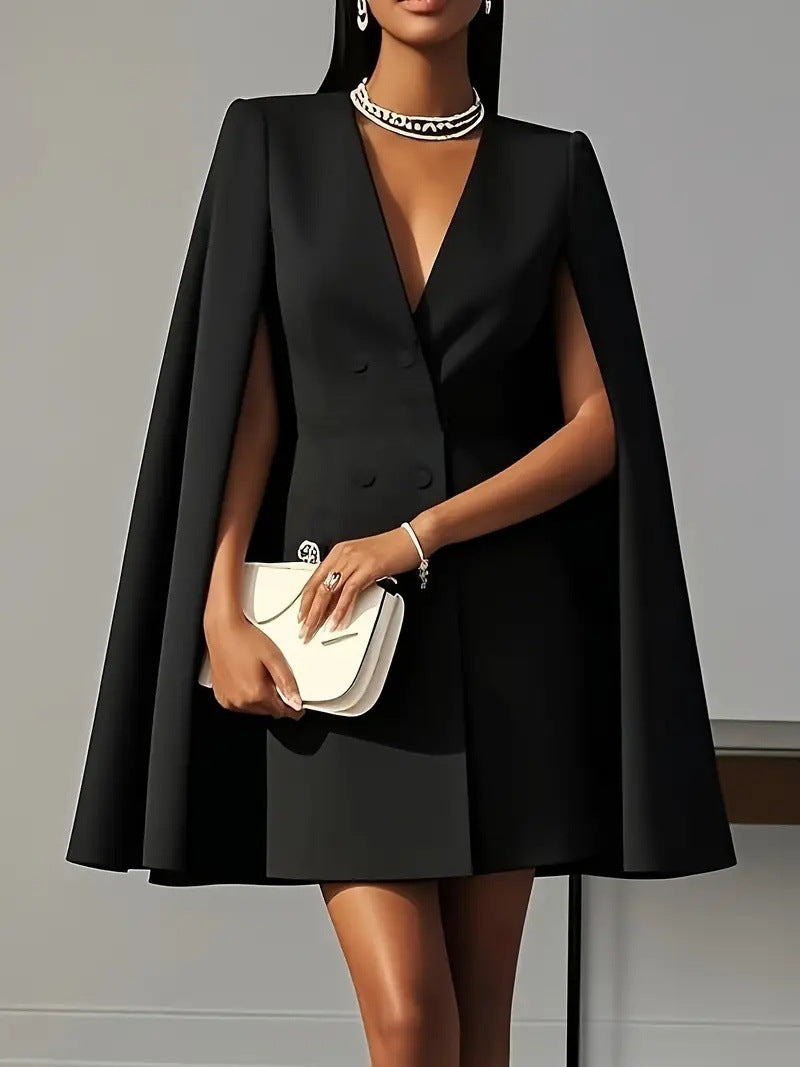 Double Breasted Shawl Cape Suit Dress