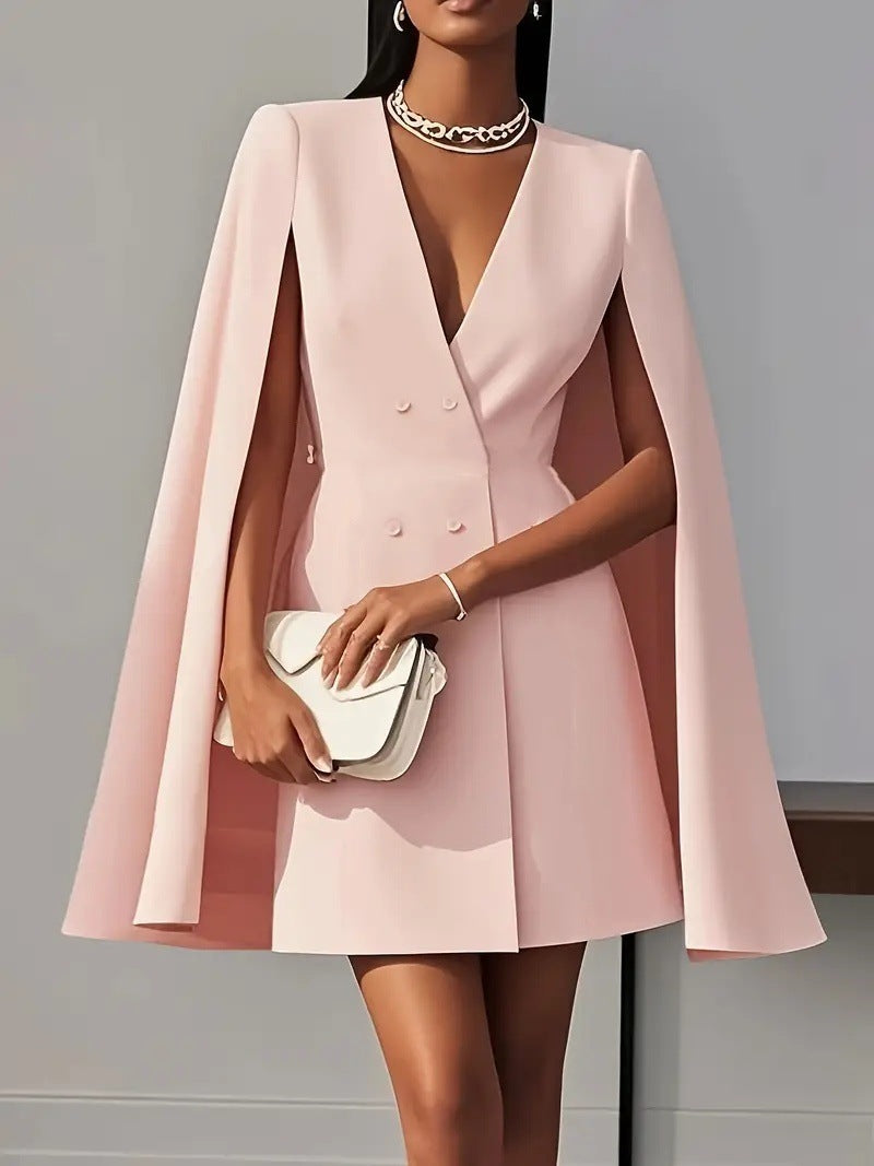 Double Breasted Shawl Cape Suit Dress